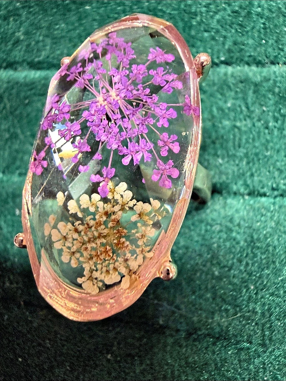Floral Resin Ring in yellow& Purple size 7
